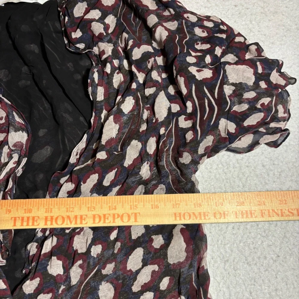 IRO Animal Print Silk Wrap Midi Dress Ruffle Sleeve‎ Tie Waist 36